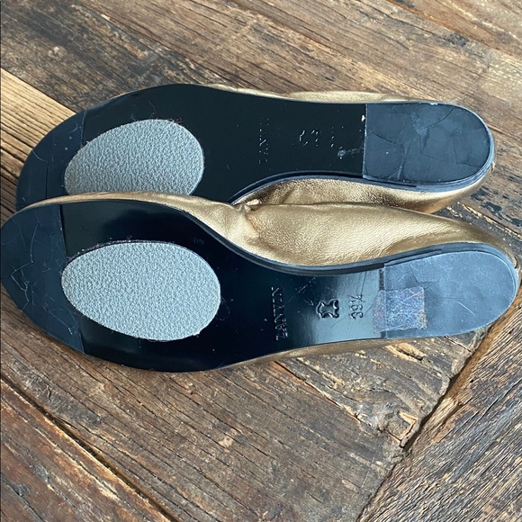 Lanvin Metallic Gold Leather Ballet Flats with Elastic Topline - Picture 3 of 4